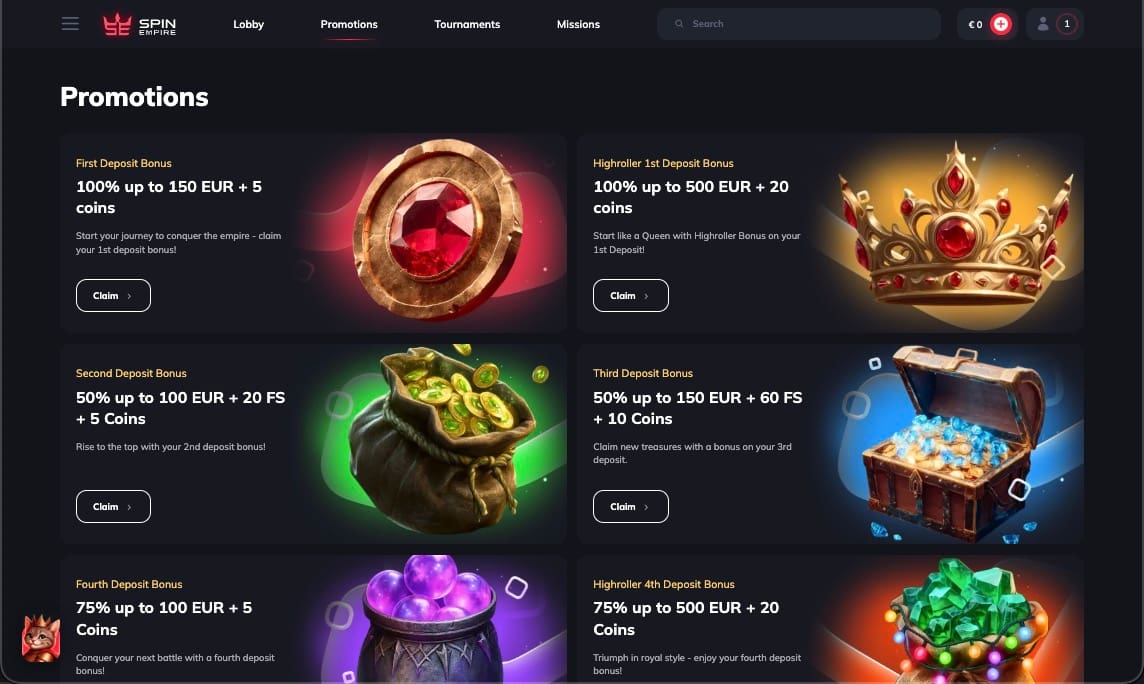 SpinEmpire Casino bonussida