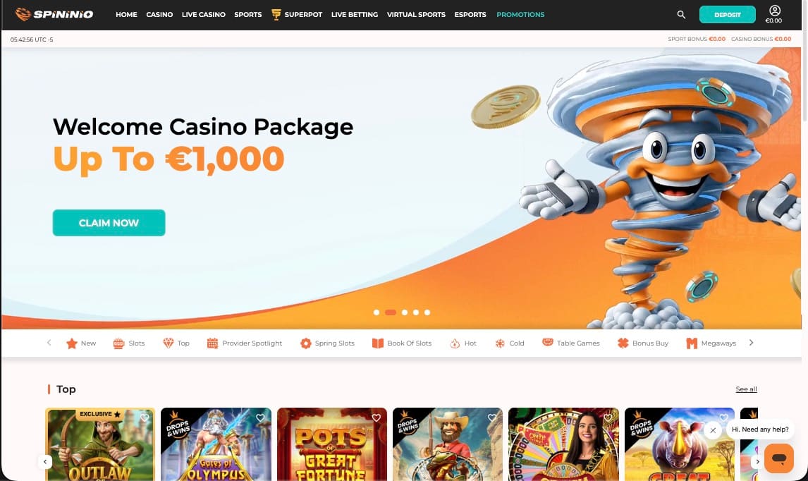 Spininio Casino Huvudsida