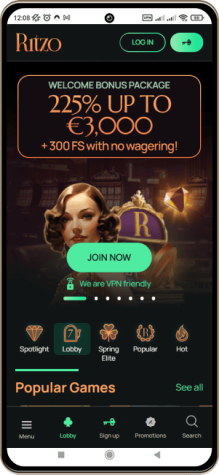 Ritzo Casino på en mobiltelefon