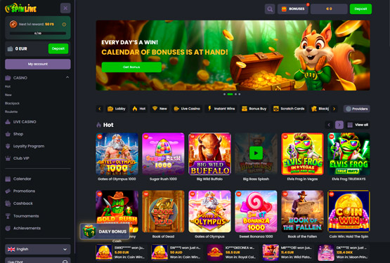 Spinline Casino Huvudsida