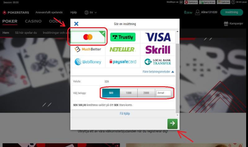 Funktionen för betalning MasterCard